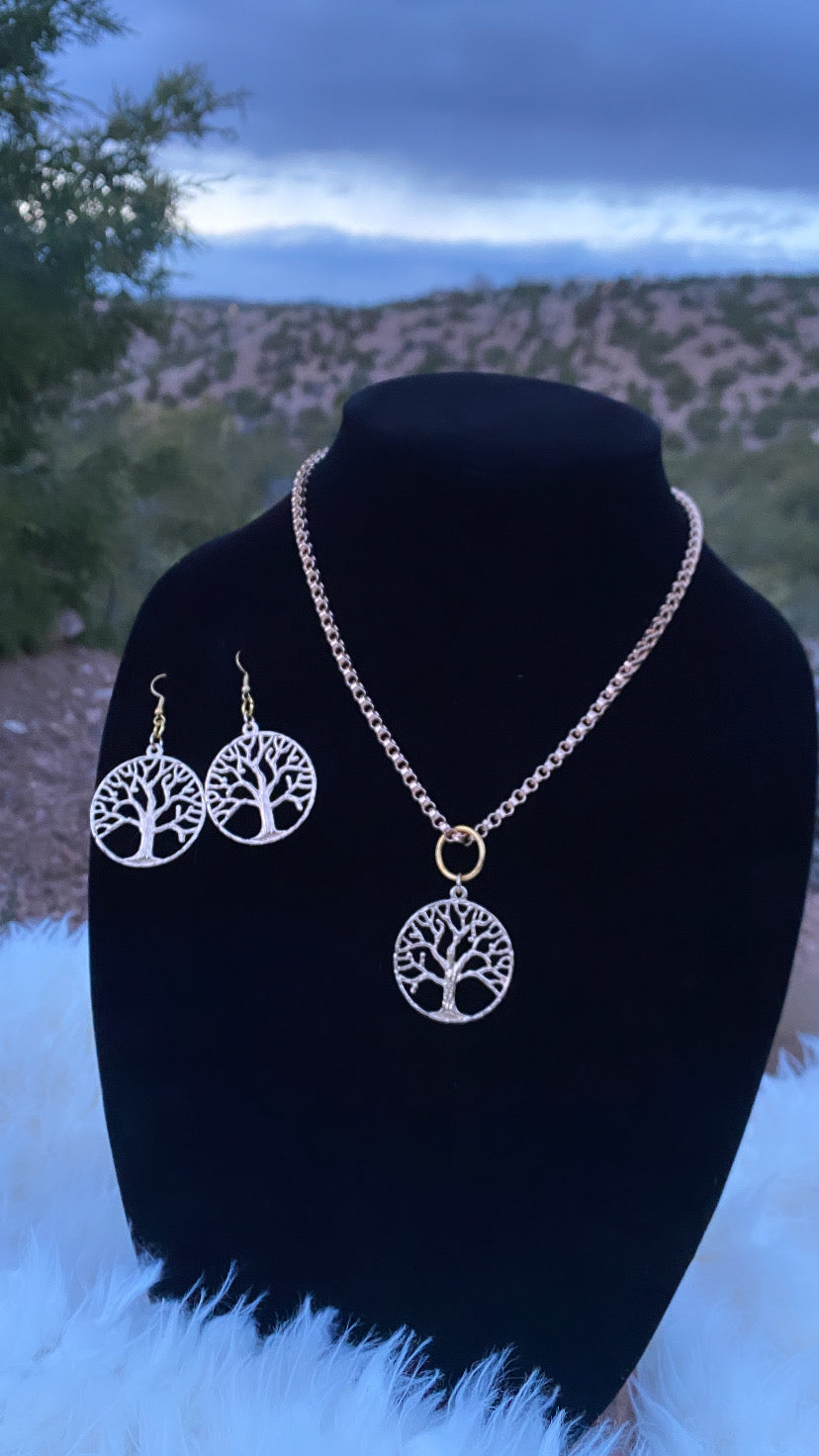 Gold Tree of Life Necklace/Earring Set
