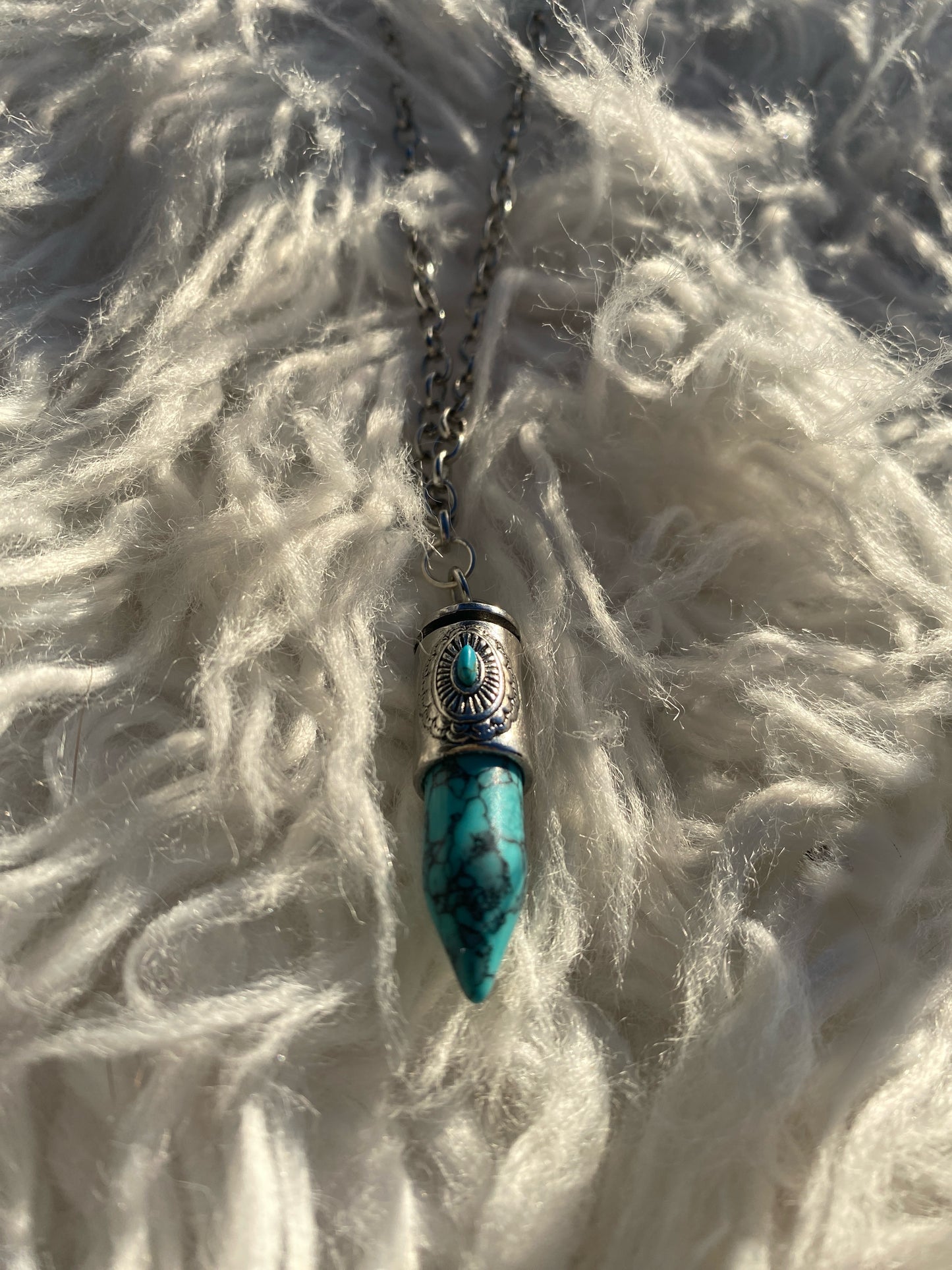 Turquoise Bullet Necklace on silver loop chain
