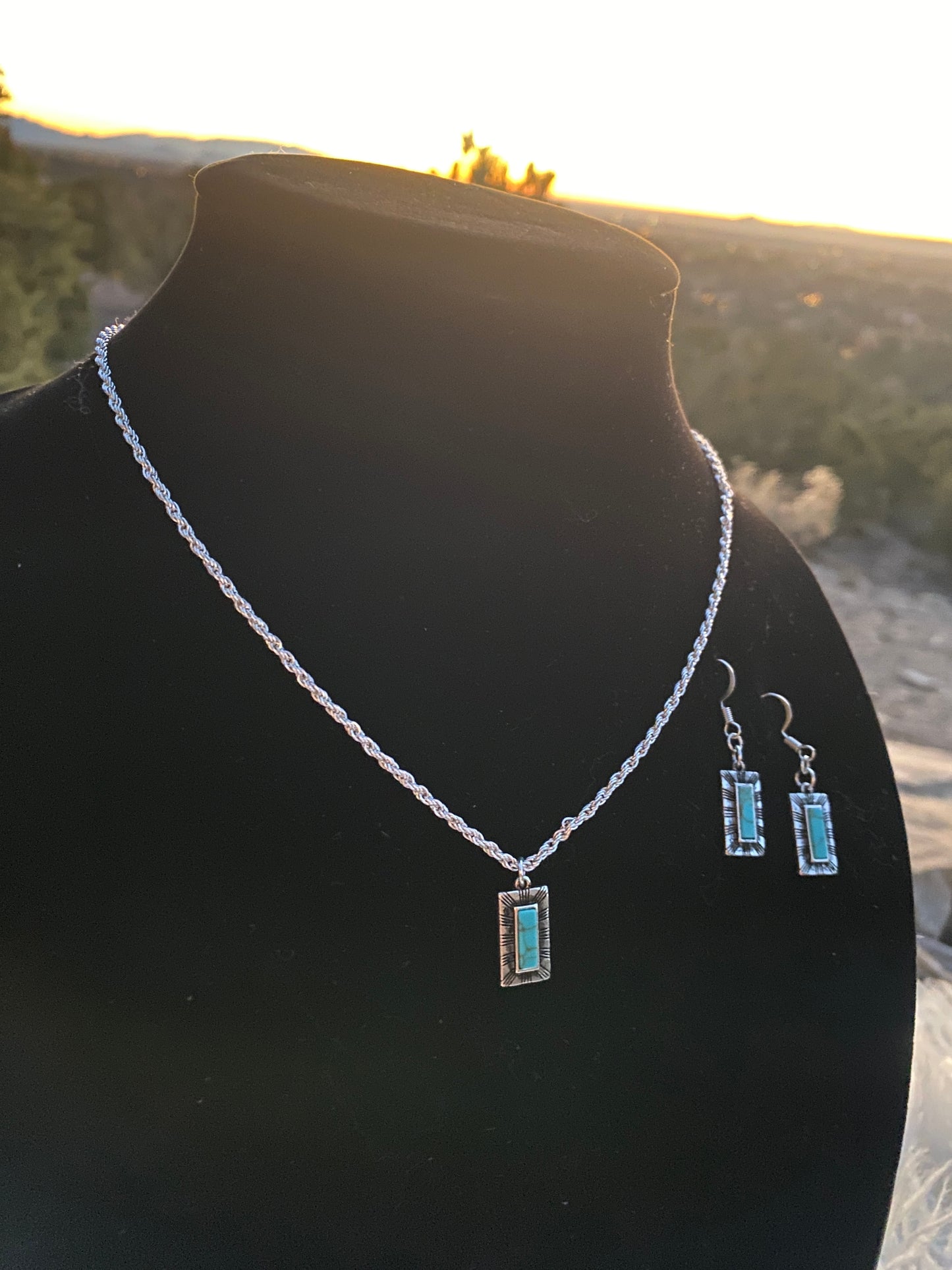 Mini Framed Turquoise Portal Door Earring/Necklace Set