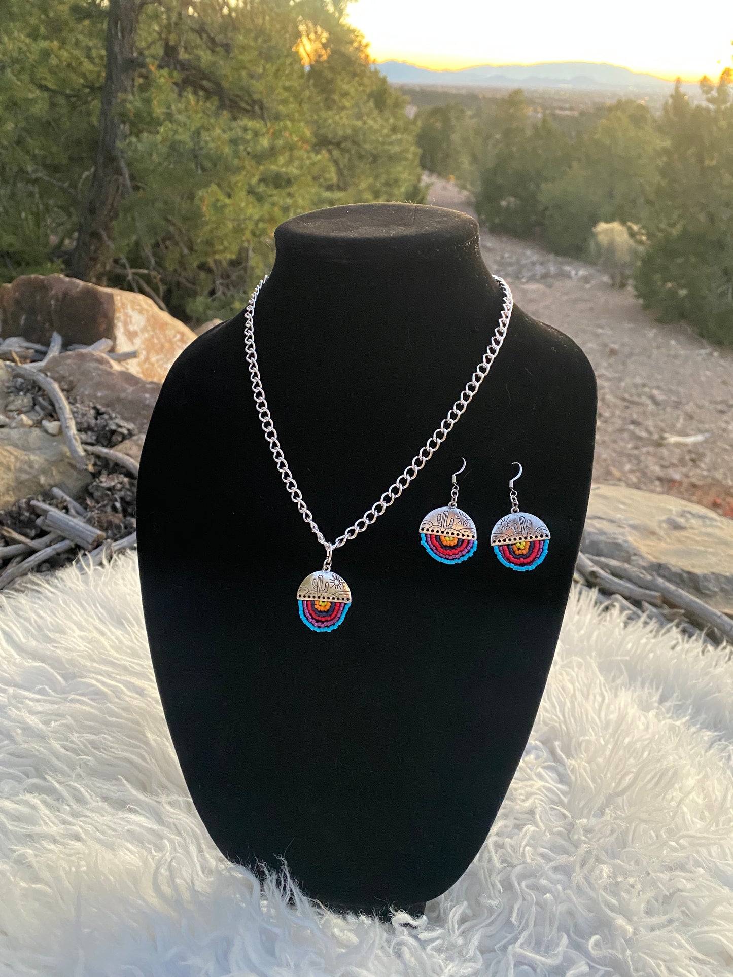 Beaded Desert Sunset Necklace/Matching Set