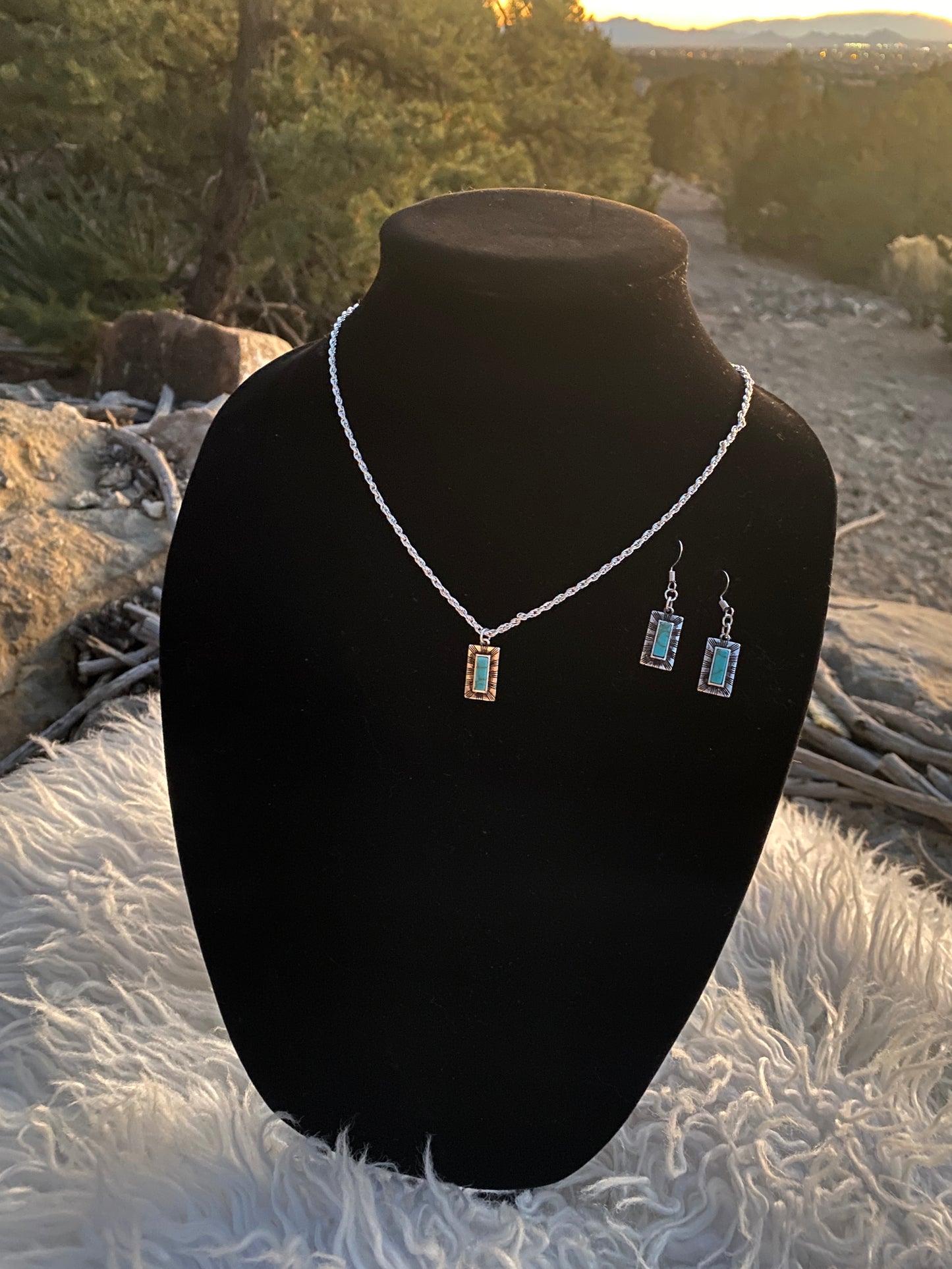 Mini Framed Turquoise Portal Door Earring/Necklace Set