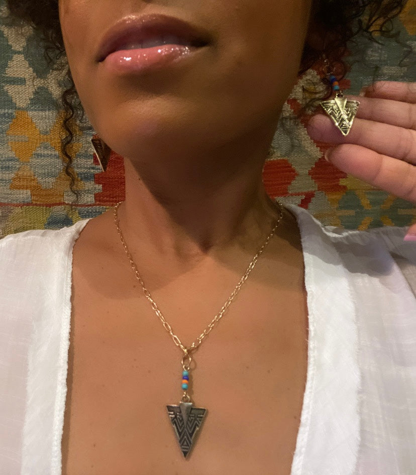 Tribal Golden Arrowhead Necklace/Earring Set