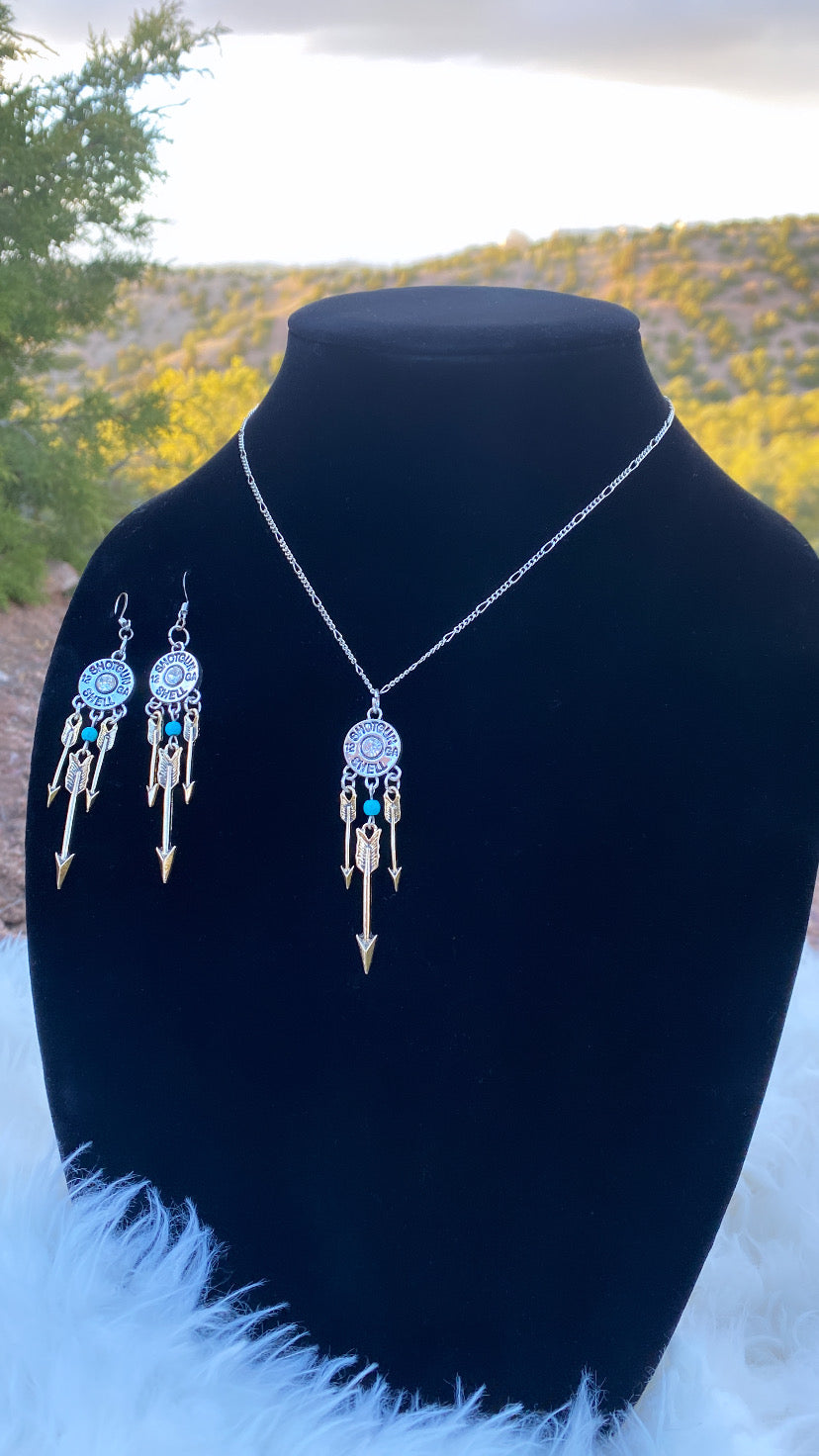 Shotgun Shells Bullet and Arrows Necklace/Earring Set