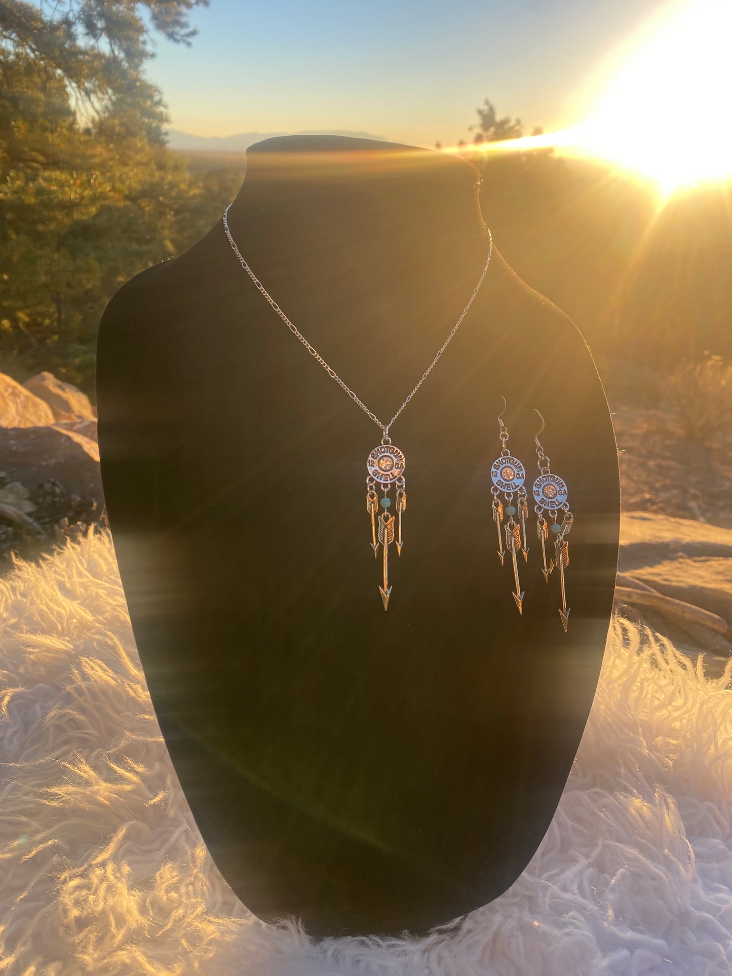 Shotgun Shells Bullet and Arrows Necklace/Earring Set