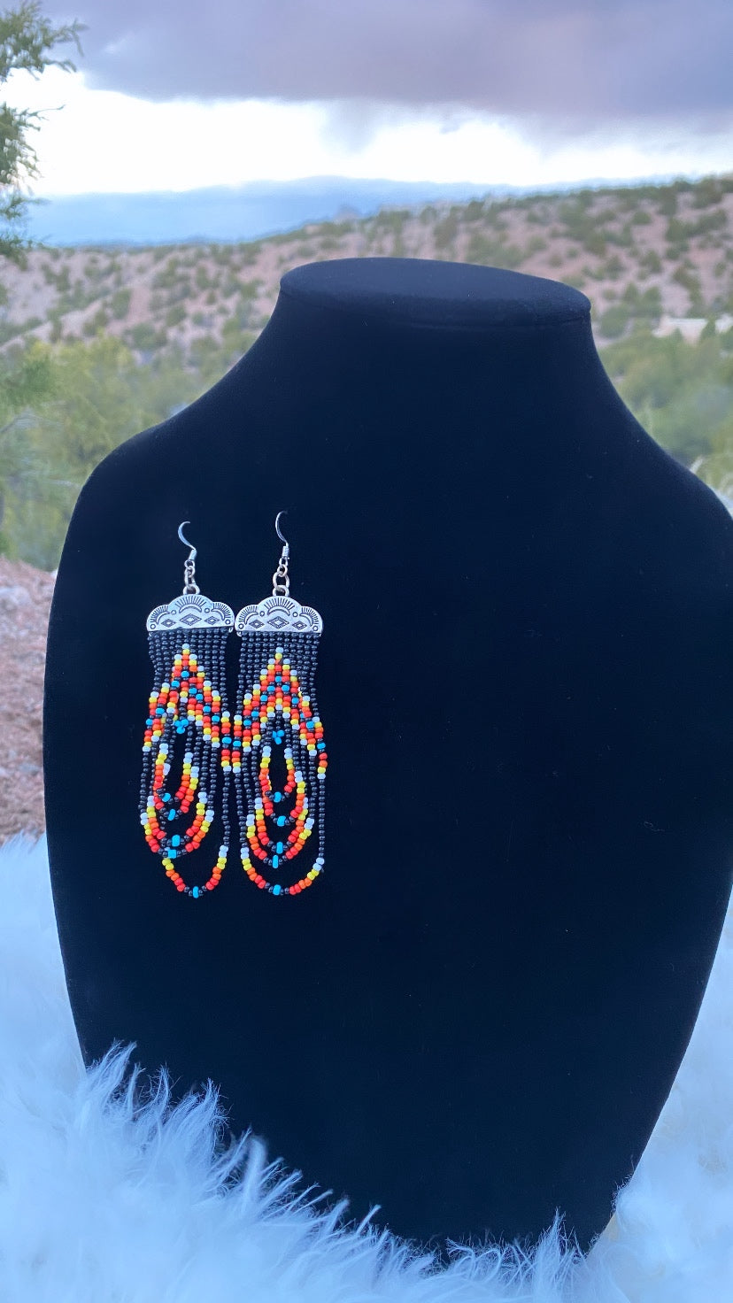 Bright Colored Tribal Beaded Earrings