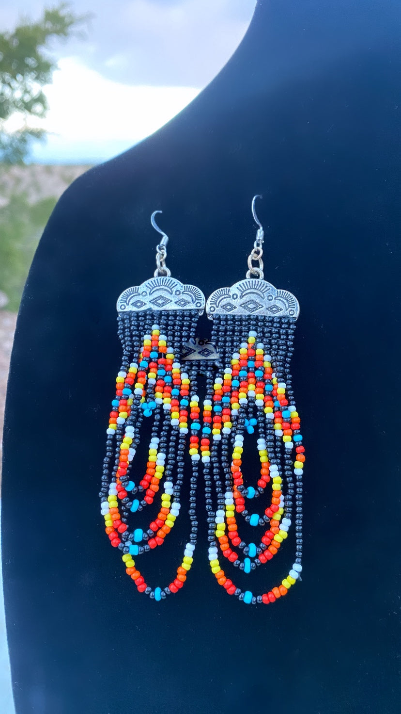 Bright Colored Tribal Beaded Earrings