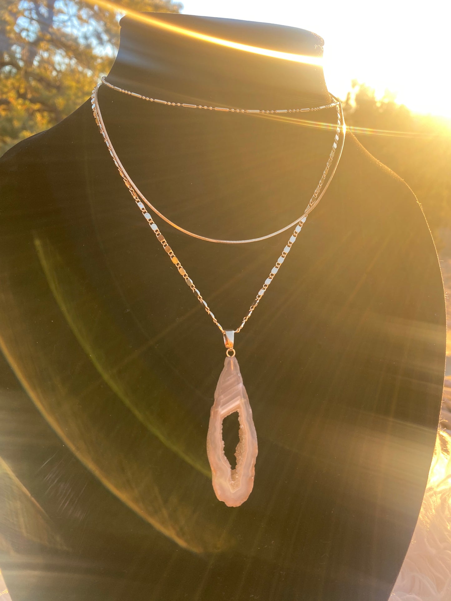 Thin Crystal Drop Triple Chain Necklace