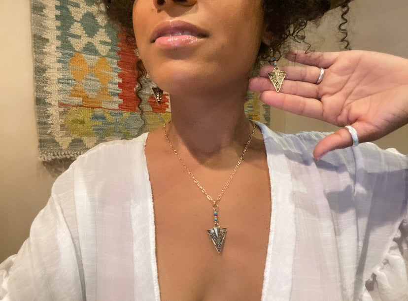 Tribal Golden Arrowhead Necklace/Earring Set