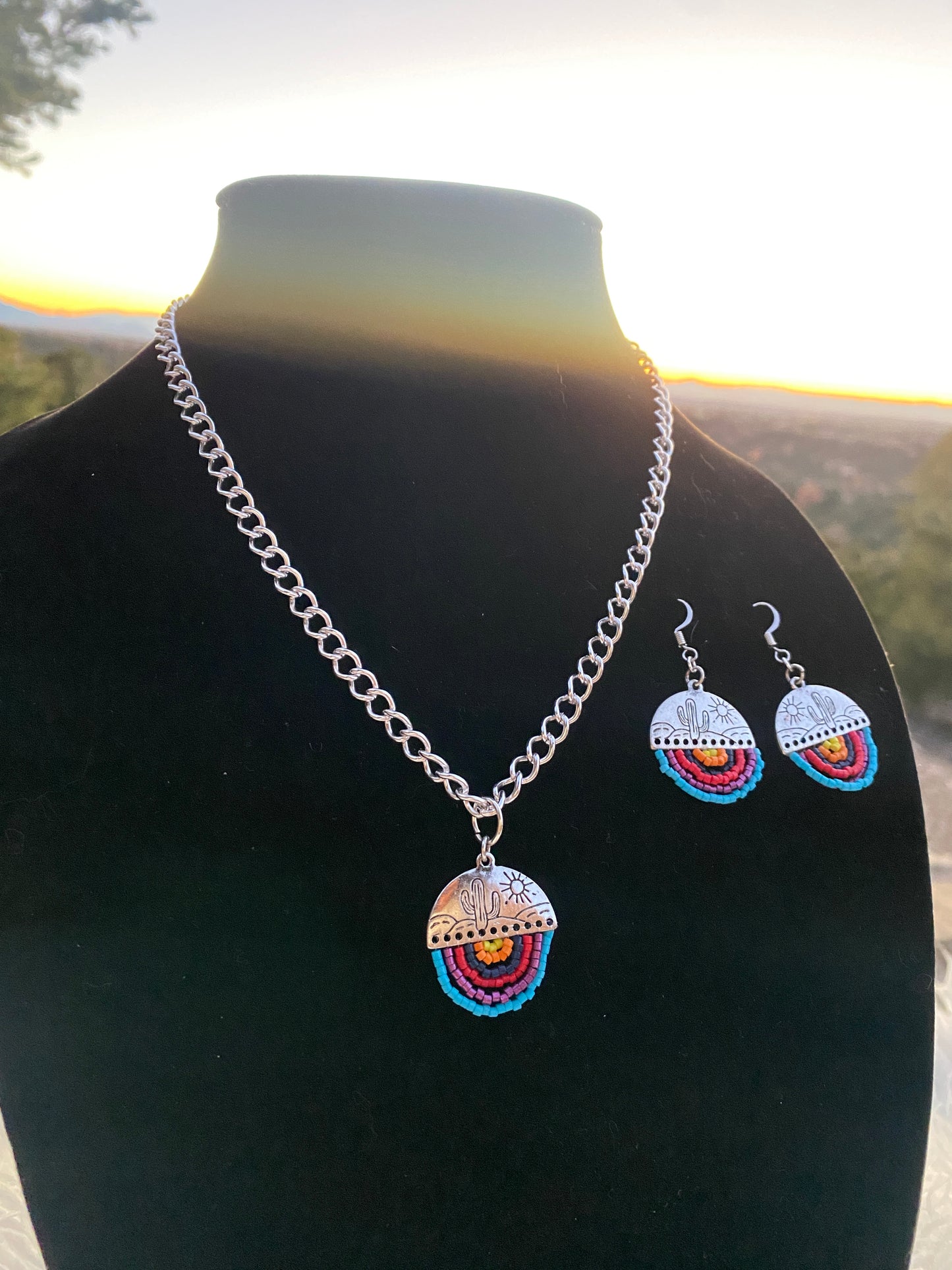 Beaded Desert Sunset Necklace/Matching Set