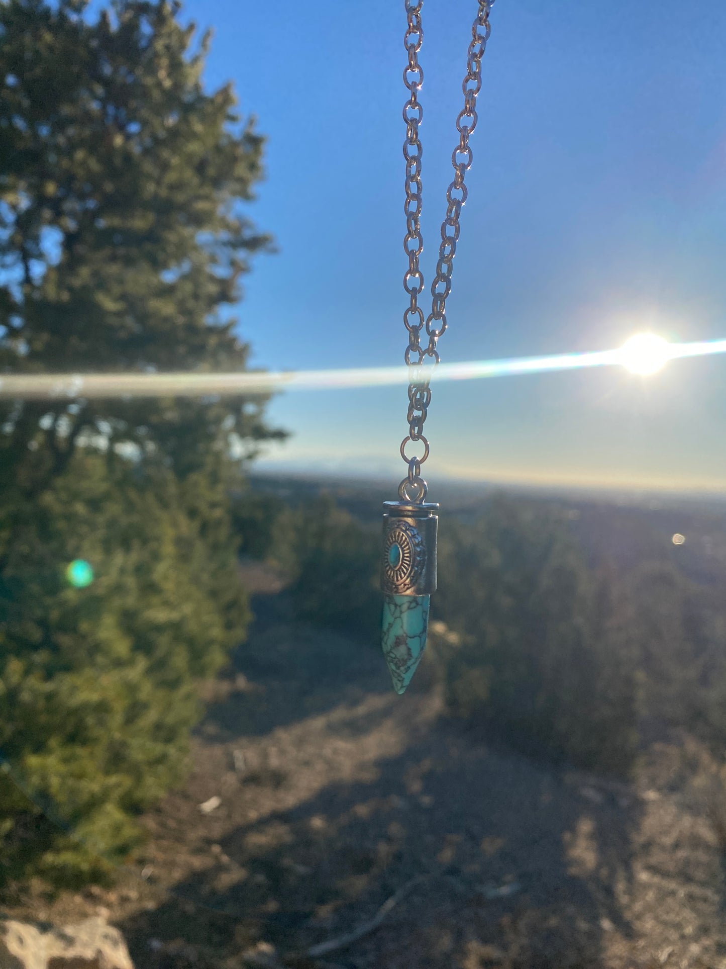 Turquoise Bullet Necklace on silver loop chain