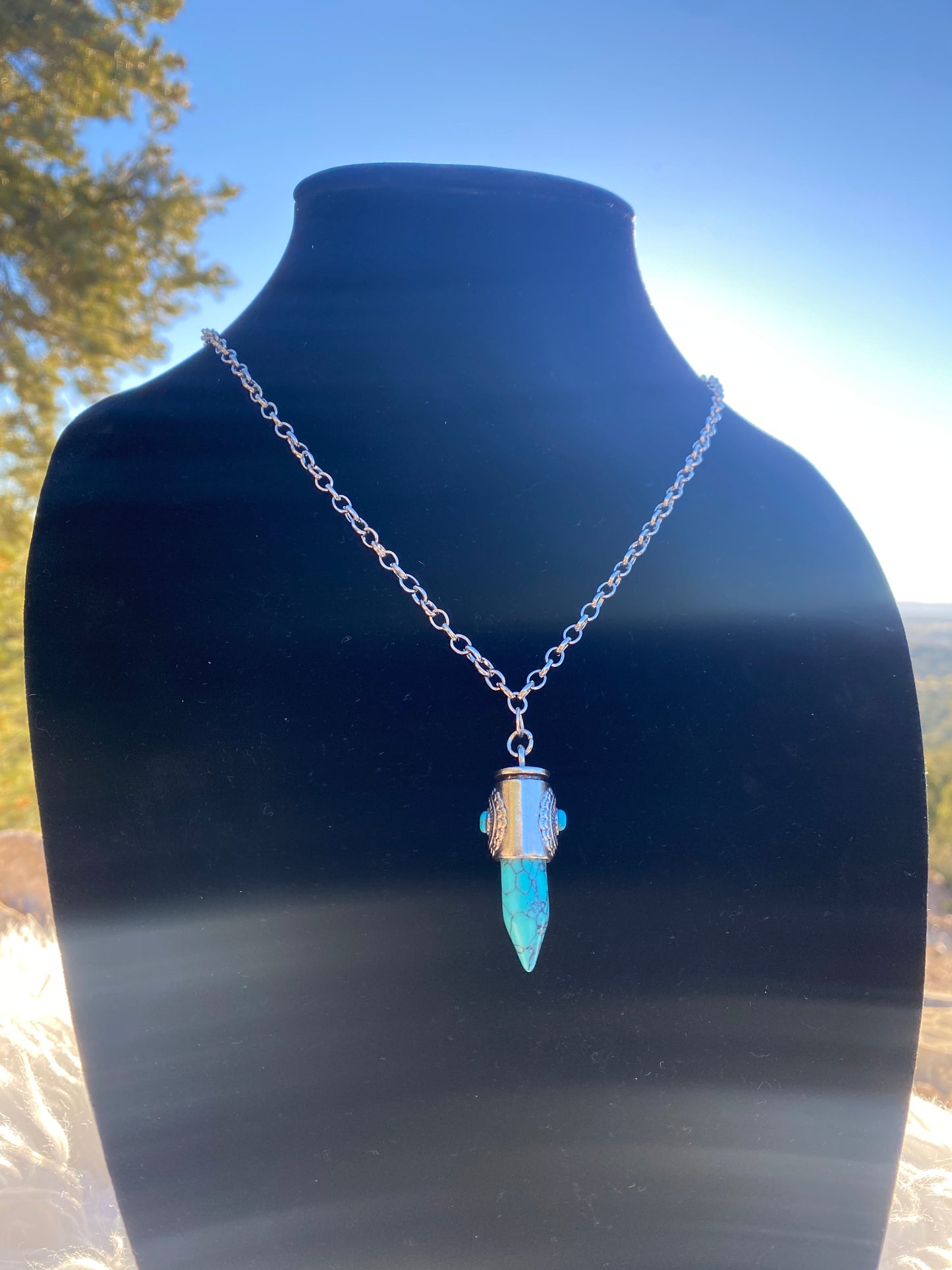 Turquoise Bullet Necklace on silver loop chain