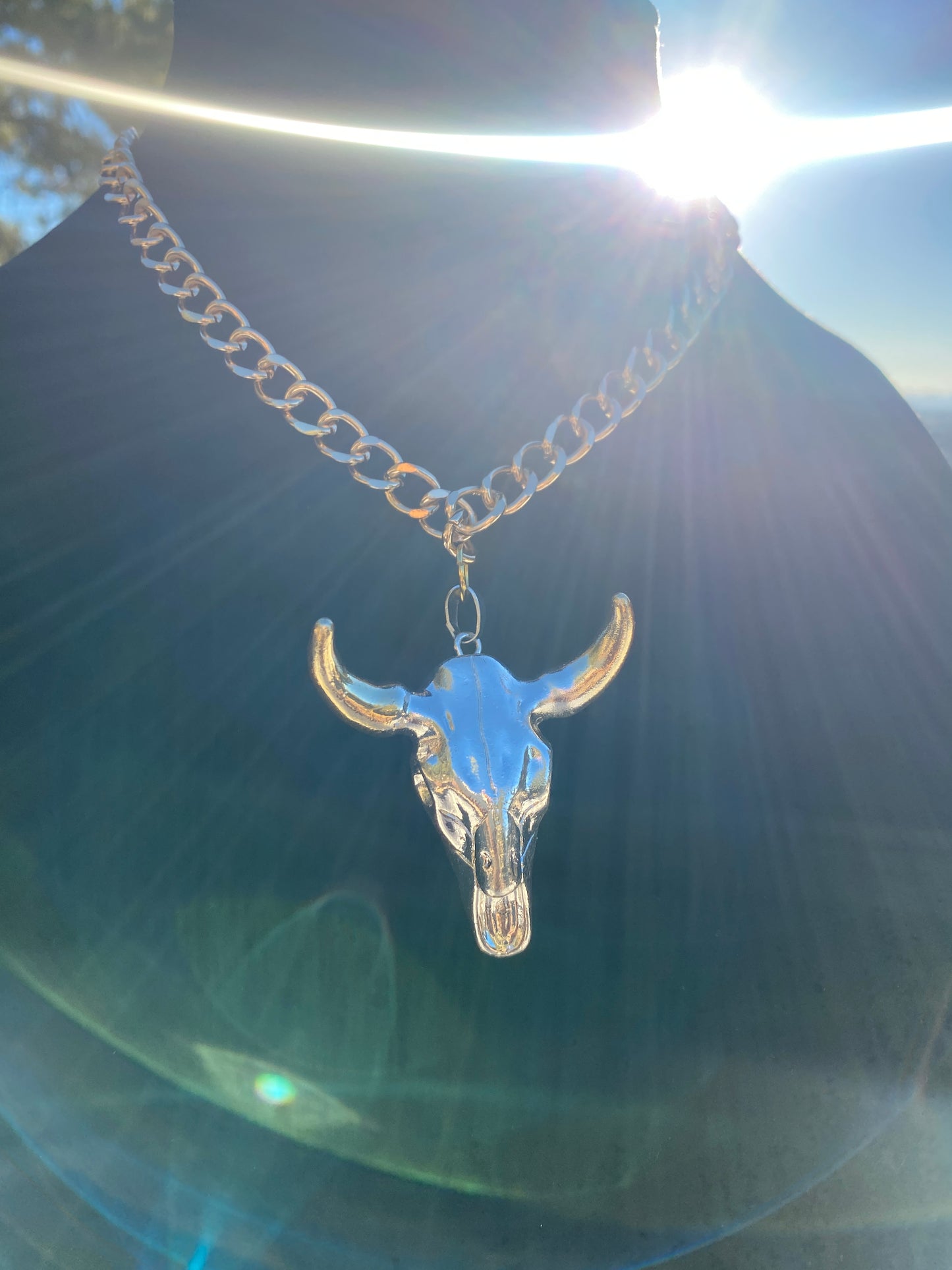 Puffy Silver Skull Bull Golden Horns