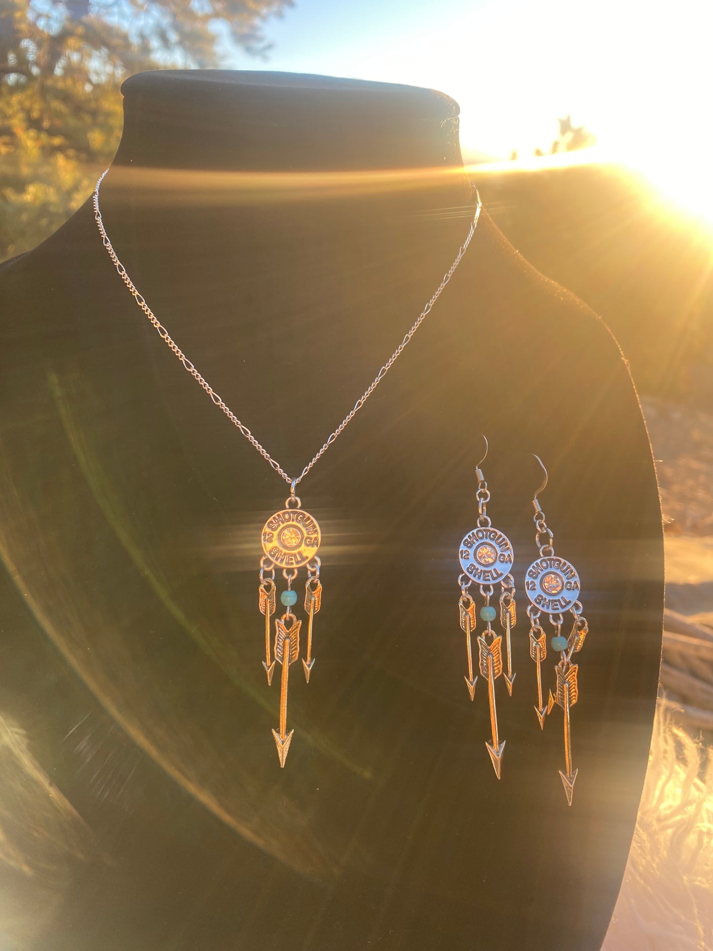 Shotgun Shells Bullet and Arrows Necklace/Earring Set
